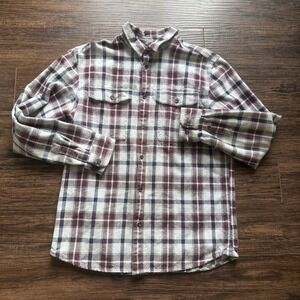 prAna Plaid Flannel Button Up Shirt 100% Organic Cotton Men's LRG Gorpcore